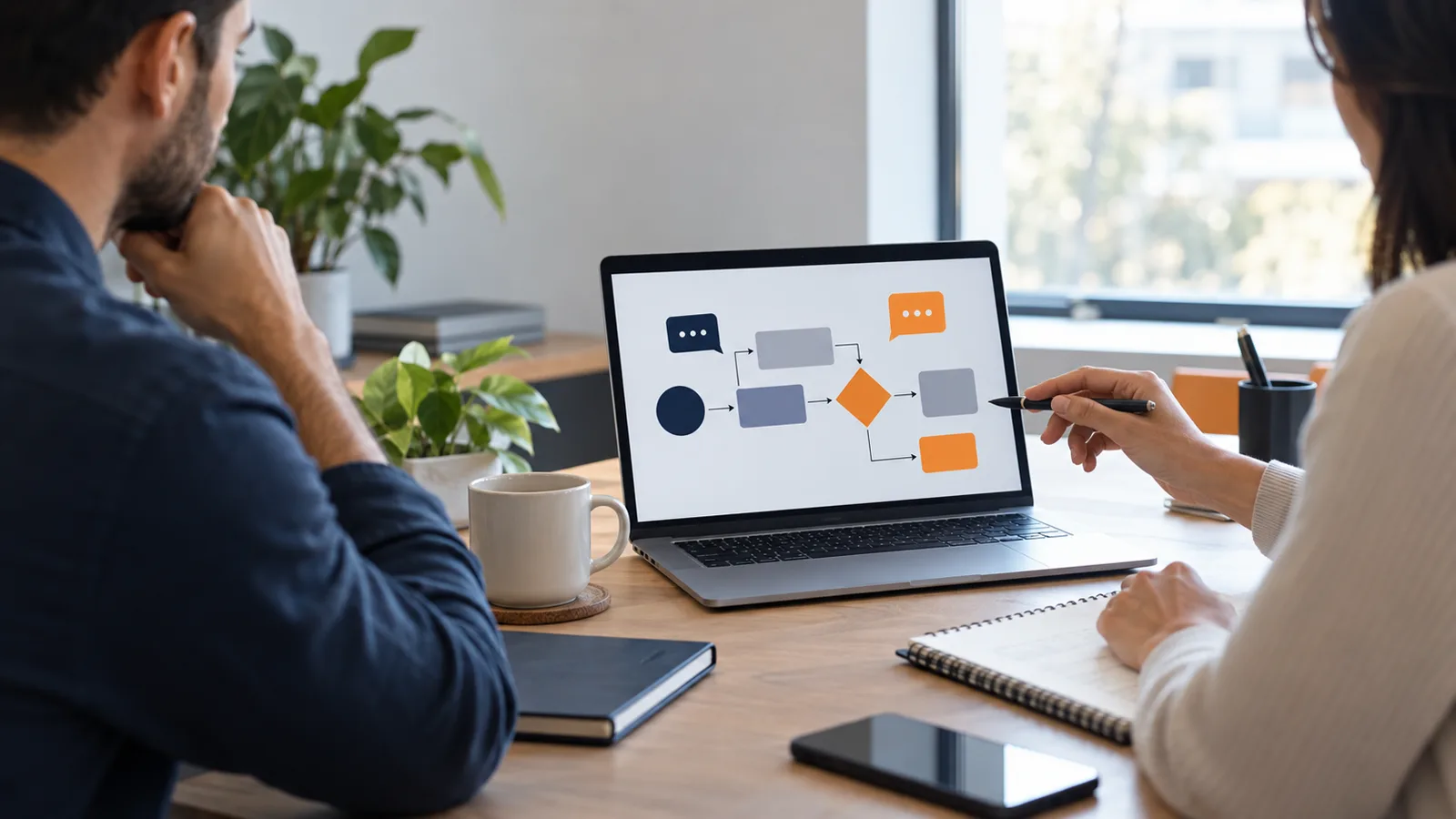 Business owners reviewing a practical workflow and automation map